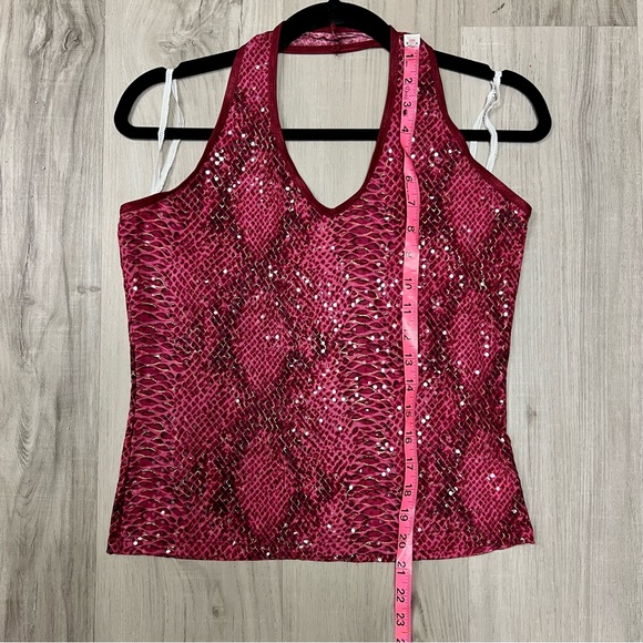 Forever 21 pink sparkly snakeskin halter top vintage y2k. Sz L stretchy. NWOT - Picture 6 of 13